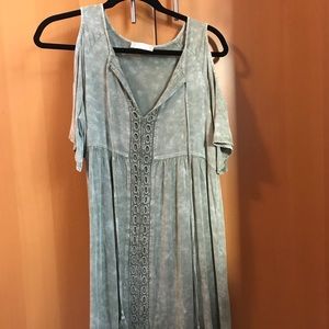 altar’d state Neutral green off the shoulder dress